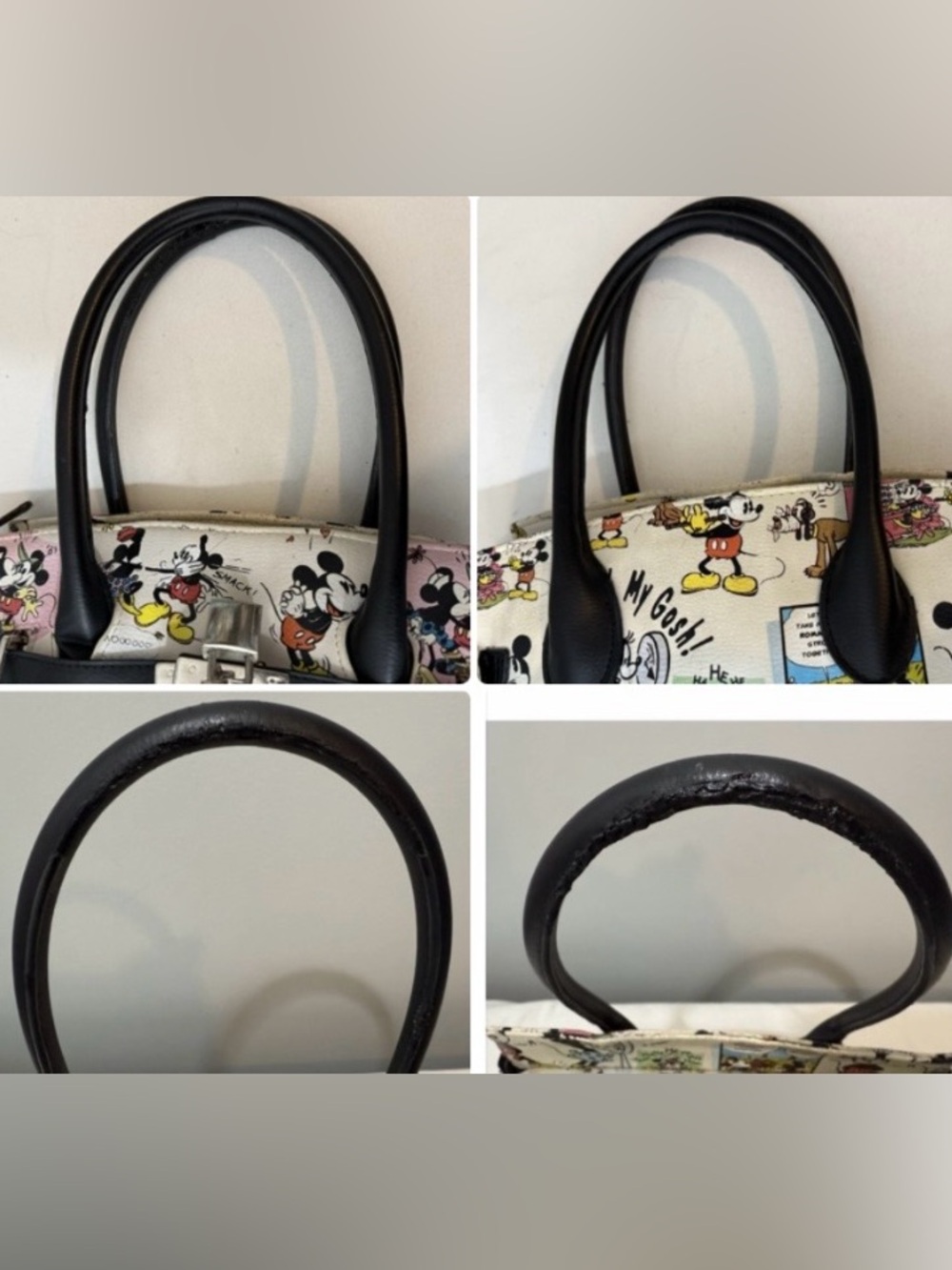 Vintage Disney Mickey Minnie Mouse Top Handle Bag Comic Print Faux Leather -Read - Picture 9 of 15